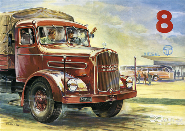 1951年,匹配了V8發(fā)動機的曼恩F8卡車，可達180 馬力。.jpg